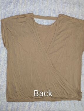Mono B Open Back Criss Cross Top 2XL Beige Short Sleeve Soft Stretch Shirt